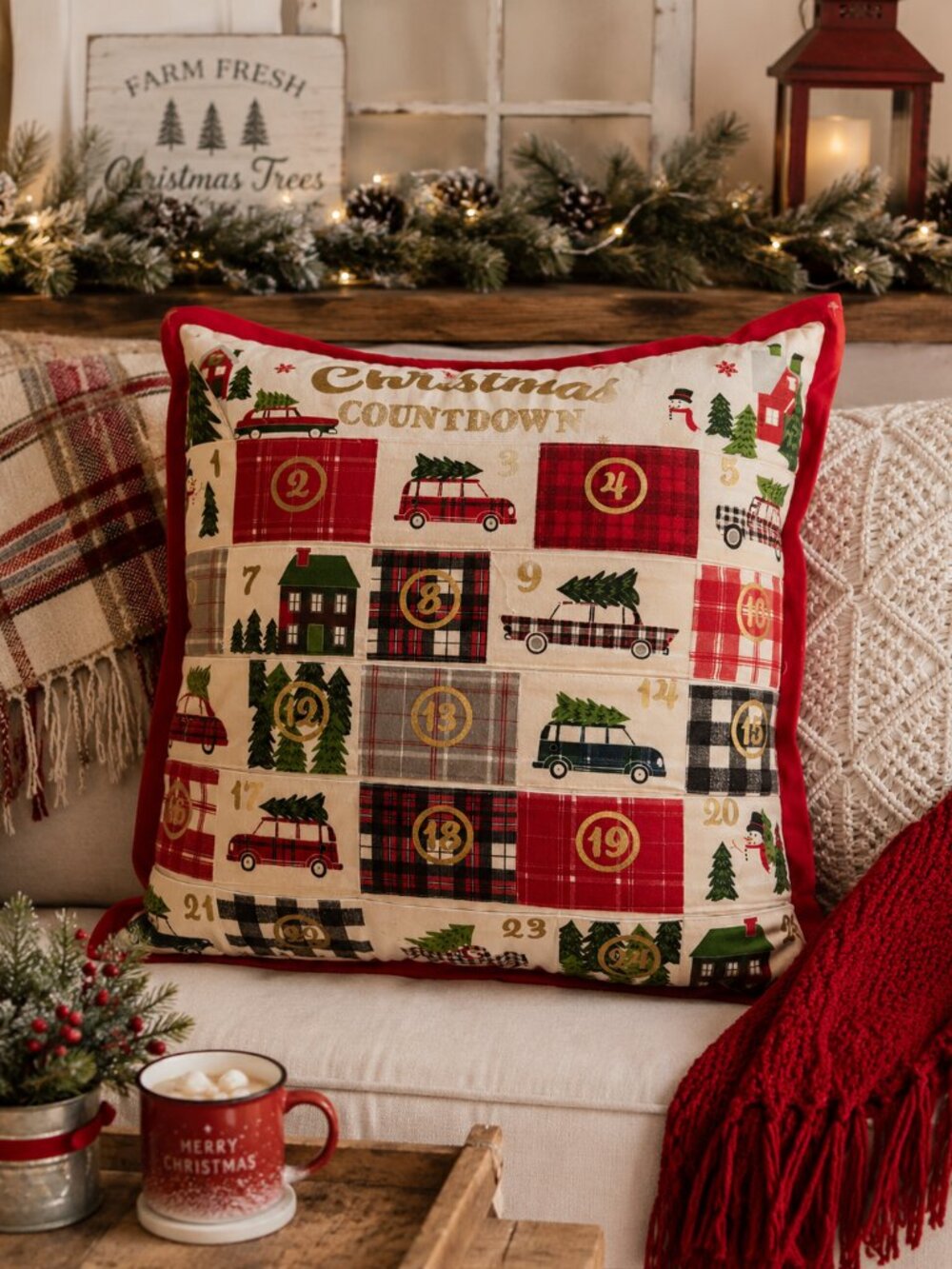 Jingles & Joy Christmas Countdown Advent Pillow 22" Large Farmhouse NWOT
